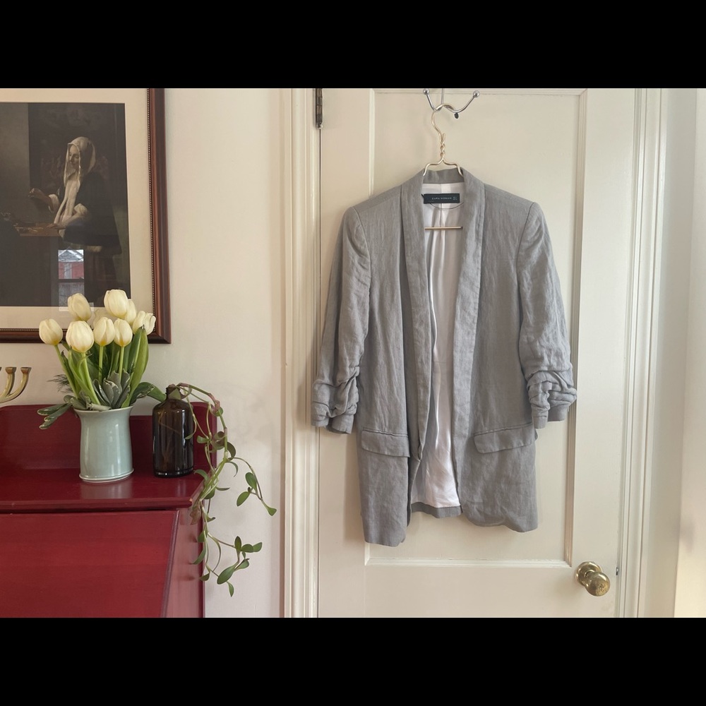 Zara linen blazer with shoulder pads
